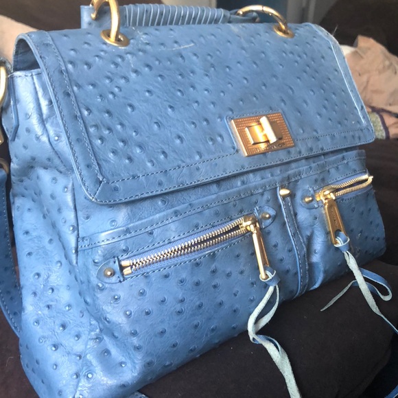 Rebecca Minkoff Lyric Blue Ostrich Leather Satchel - Picture 1 of 7